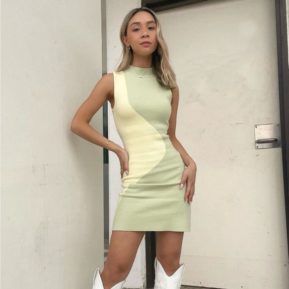 Peppermayo Dresses & Skirts - Peppermayo Two-Tone Light Green and Cream Knit Mini Dress